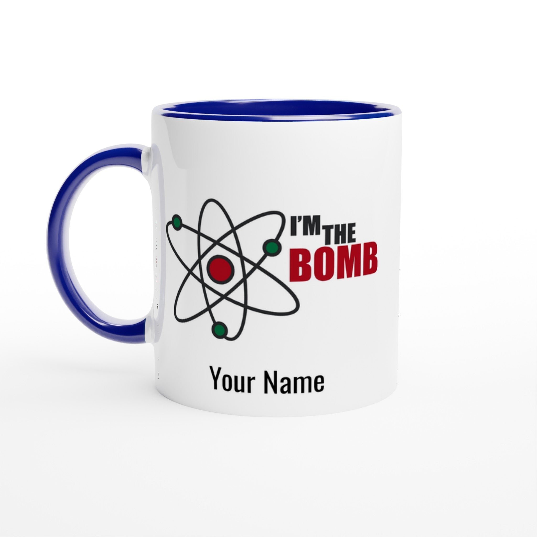 Personalised Mug - I'm The Bomb, Atom - White 11oz Ceramic Mug with Colour Inside Ceramic Blue Personalised 11oz Mug customise Globally Fulfilled Name Personalise Science