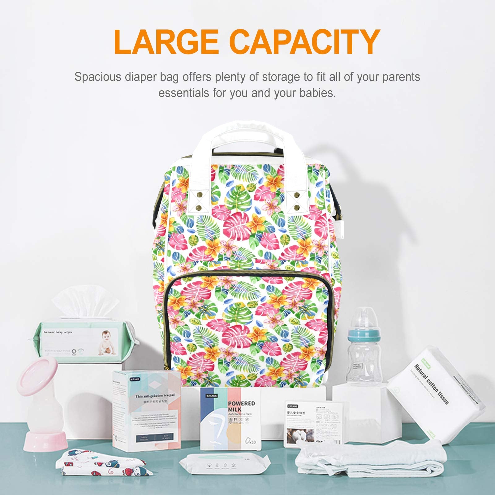 Bright Painted Tropical Multi-Function Backpack, Nappy / Diaper Bag Multi-function Backpack, Nappy / Diaper Bag Plants Printed Offshore