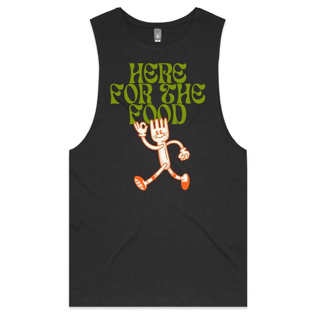 Here For The Food Mens Men's AS Colour Drop Arm Tank Top Coal Drop Arm Tank Top Food Printed In Australia