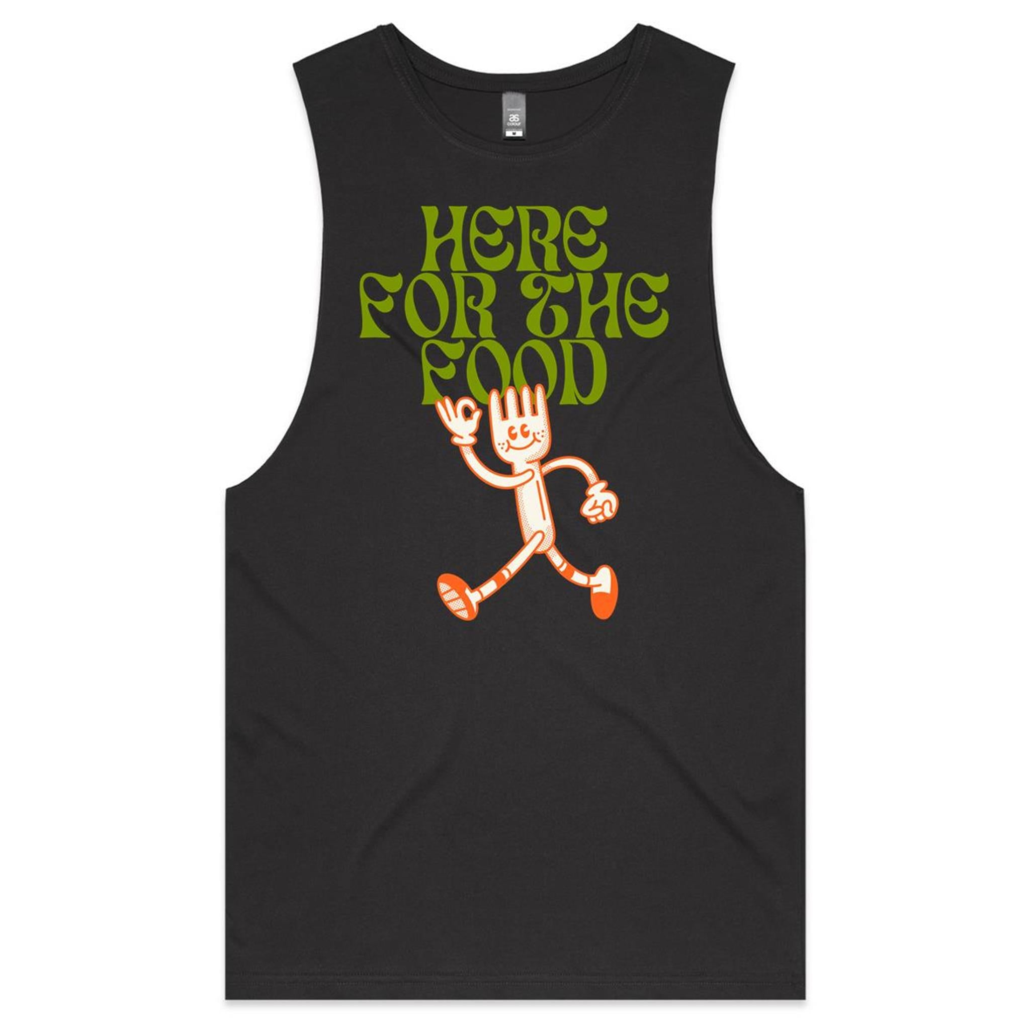 Here For The Food - Mens Tank Top Tee Coal Drop Arm Tank Top Food Printed In Australia