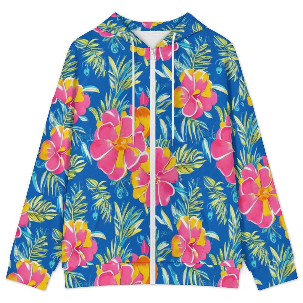 Blue And Pink Tropical Women's Full-Zip Hoodie