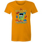 Fun Begins With The Press OF A Button, Game - Womens T-shirt Orange Womens T-shirt Games Printed In Australia