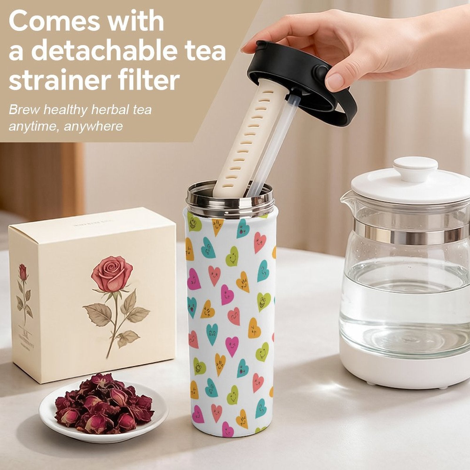 Happy Hearts 20oz Tea Tumbler with Carry Handle