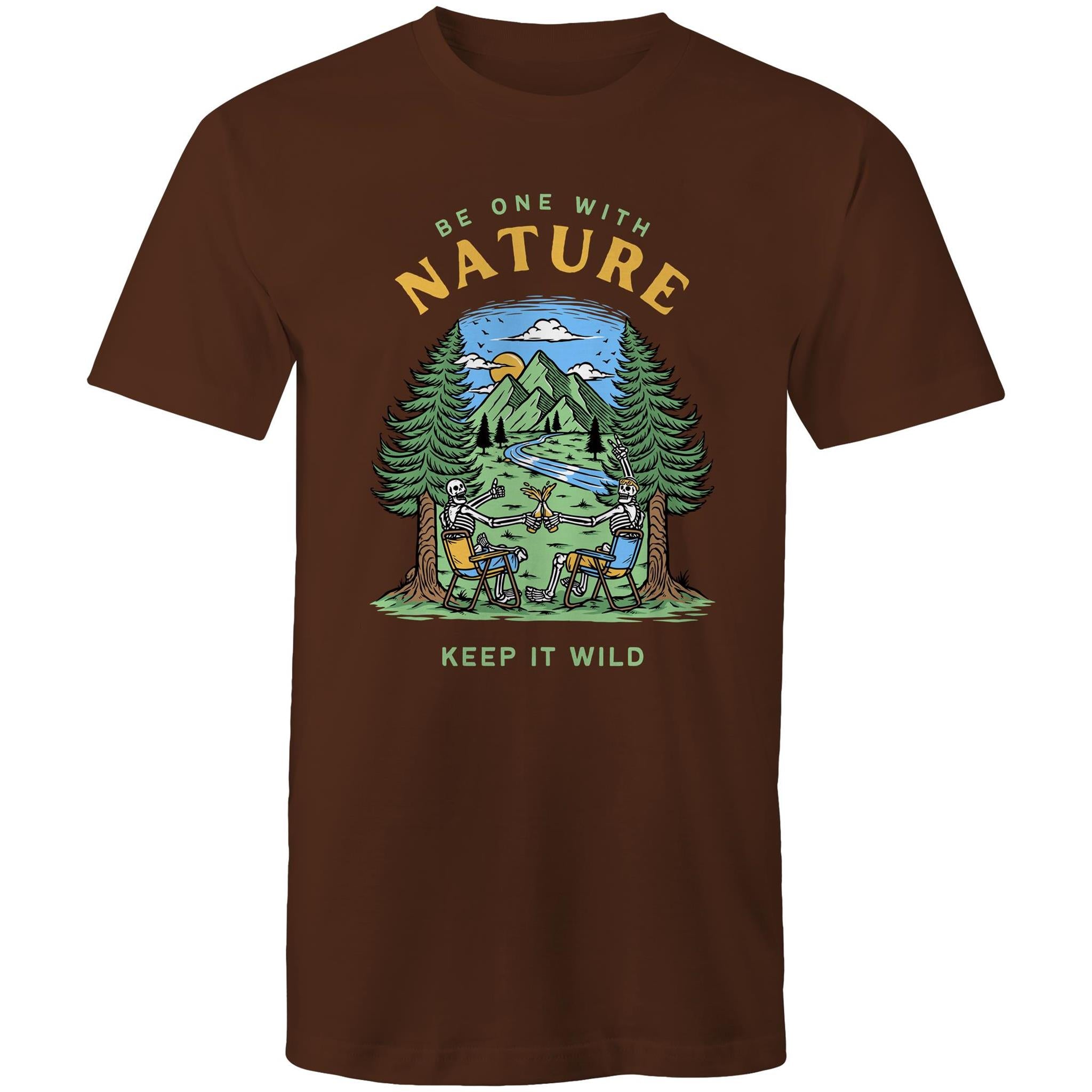 Be One With Nature, Skeletons - Mens T-Shirt Dark Chocolate Mens T-shirt Environment Printed In Australia