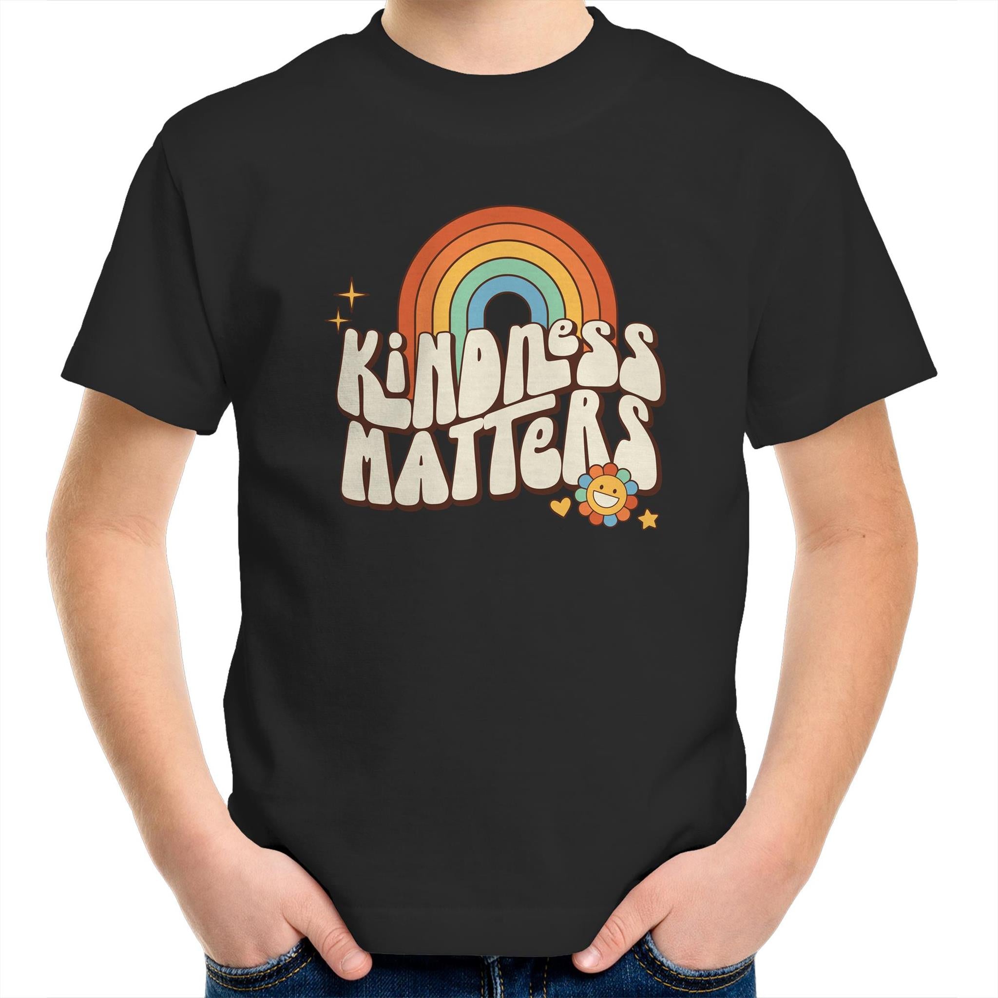 Kindness Matters - Kids Youth T-Shirt Black Kids Youth T-shirt Kindness Positivity Printed In Australia Retro