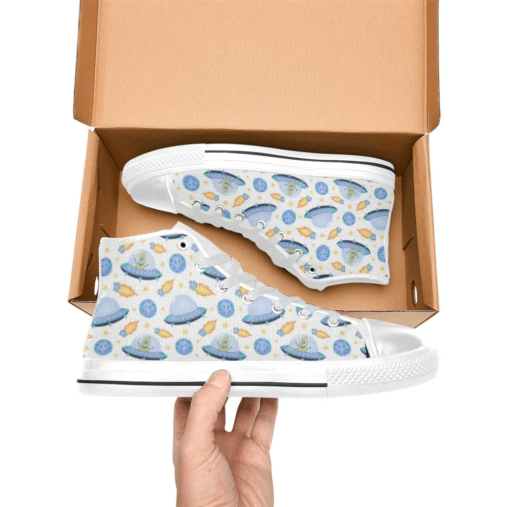 UFO's And Aliens Men's High Top Canvas Shoes Men's Classic High Top Canvas Shoes Printed Offshore Sci Fi