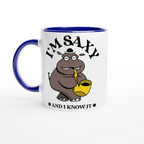 I'm Saxy And I Know It, Saxophone Hippo - White 11oz Ceramic Mug with Colour Inside Ceramic Blue Colour 11oz Mug animal Globally Fulfilled Music