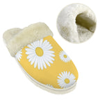 Daisies On Yellow Women's Fur Trim Thick-Sole Indoor Slippers Women's Fur Trimmed Slippers Plants Printed Offshore