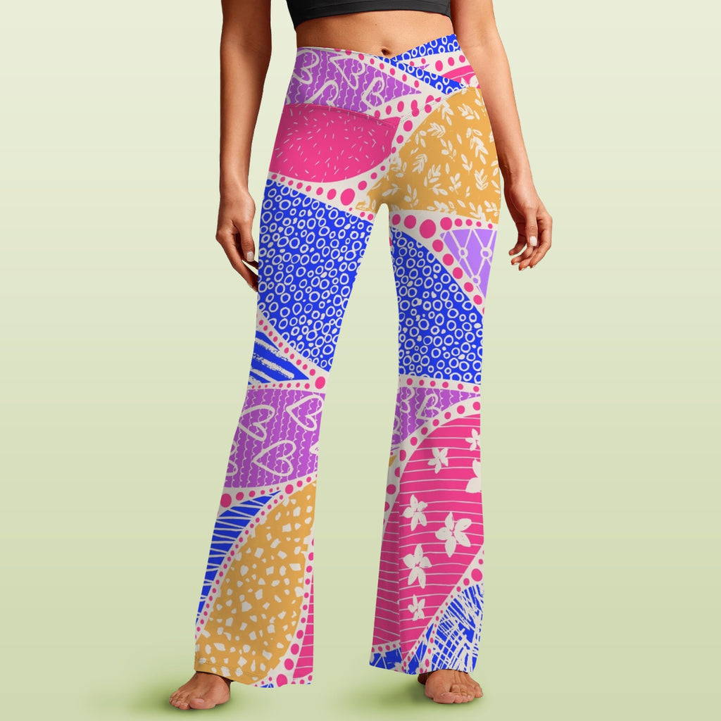 Pink Swirl High Waist Crossover Tummy Control Flare Leggings 5XL High Waist Flare Leggings Printed Offshore