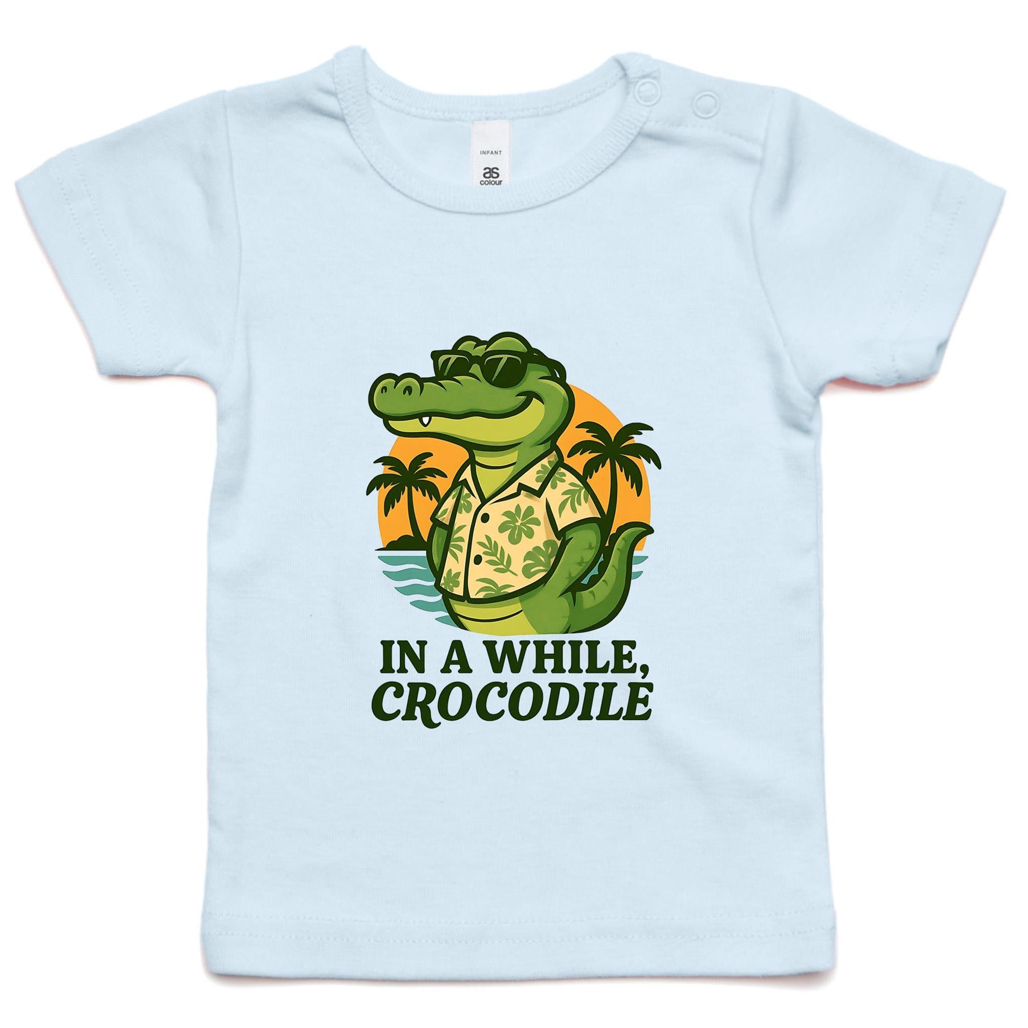 In A While, Crocodile - AS Colour Baby T-shirt Powder Blue Baby T-shirt animal Printed In Australia