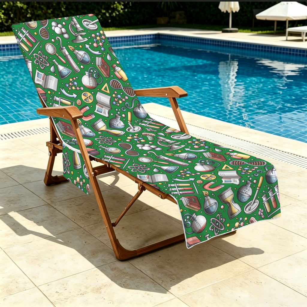 Science Love Beach Chair Towel Cover with Side Pockets