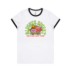 Always Sweet, Never Bitter, Coffee And Cake - Women's Ringer Tee White Black Womens Ringer T-shirt Coffee Food Printed In Australia