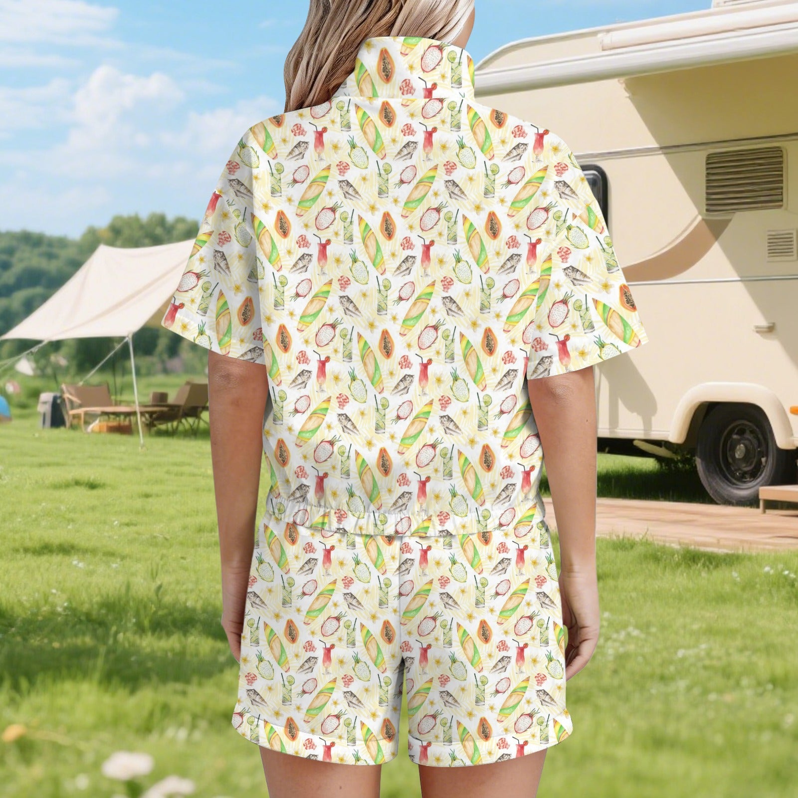 Tropical Surf Women's Windbreaker Short Set Women's Windbreaker Short Set Printed Offshore Surf
