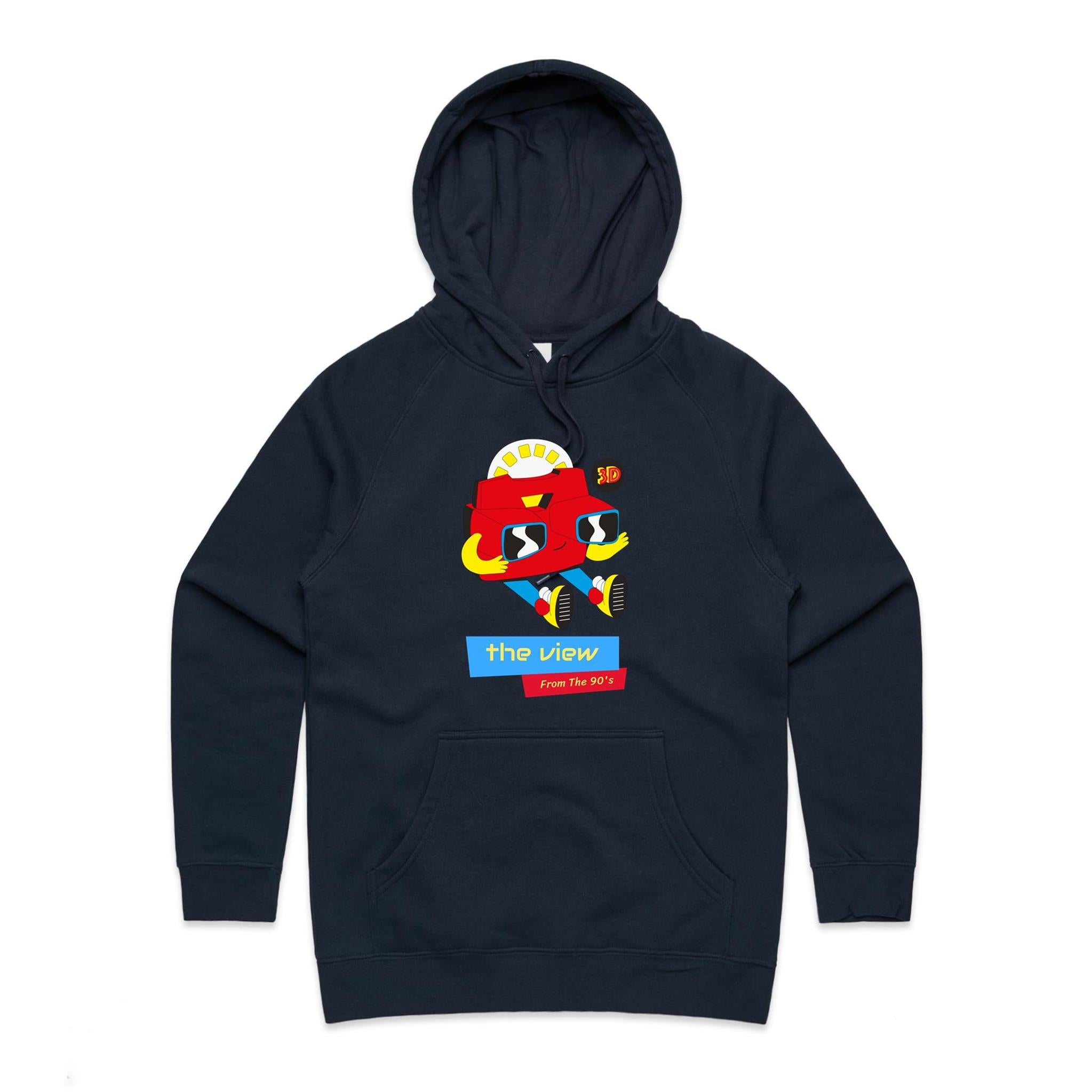 The View From The 90's - Womens Hoodie Navy Womens Hoodie Printed In Australia Retro