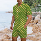 Rubber Ducks On Green Men's Hawaiian Shirt & Shorts Set