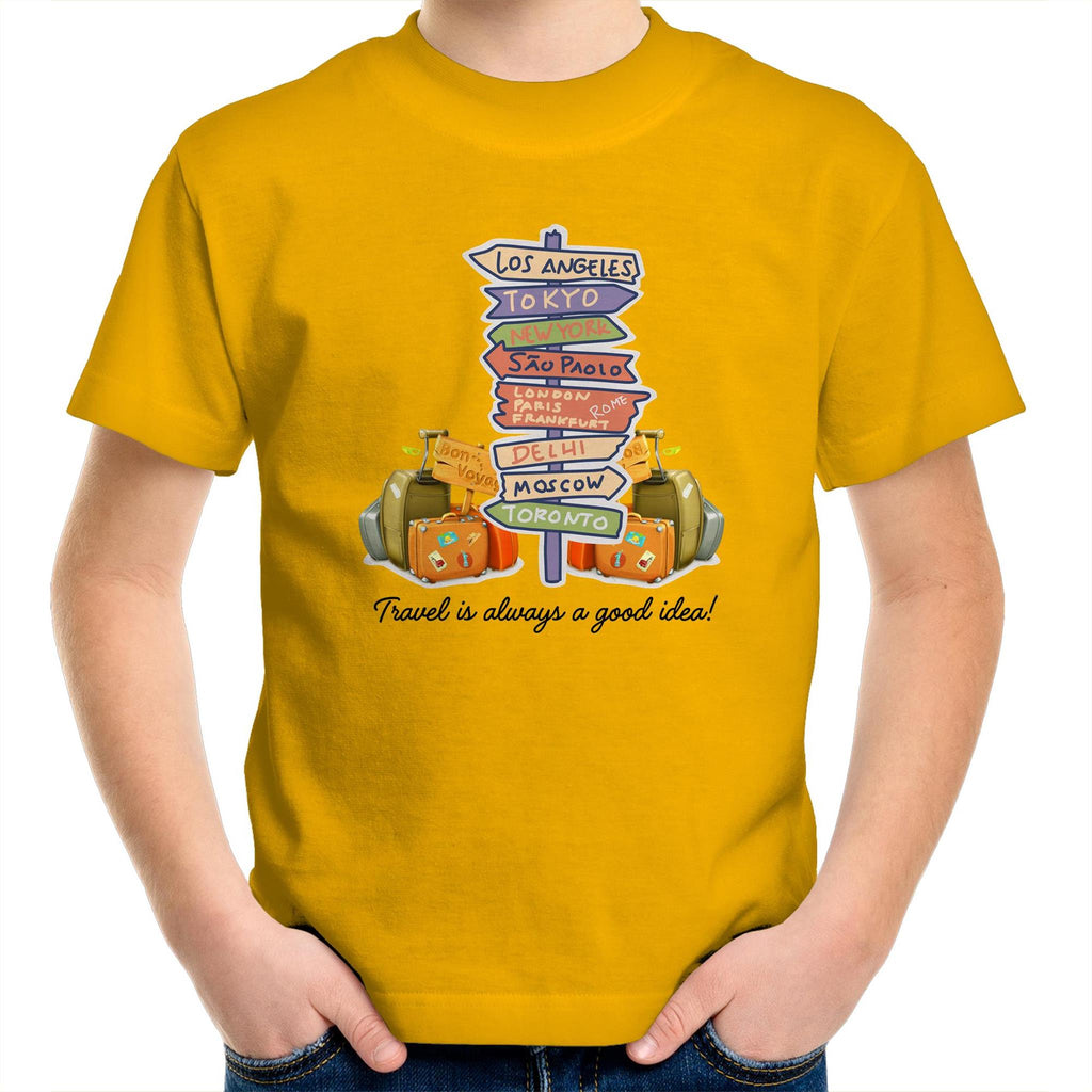 Travel Is Always A Good Idea - Kids Youth T-Shirt Gold Kids Youth T-shirt Printed In Australia