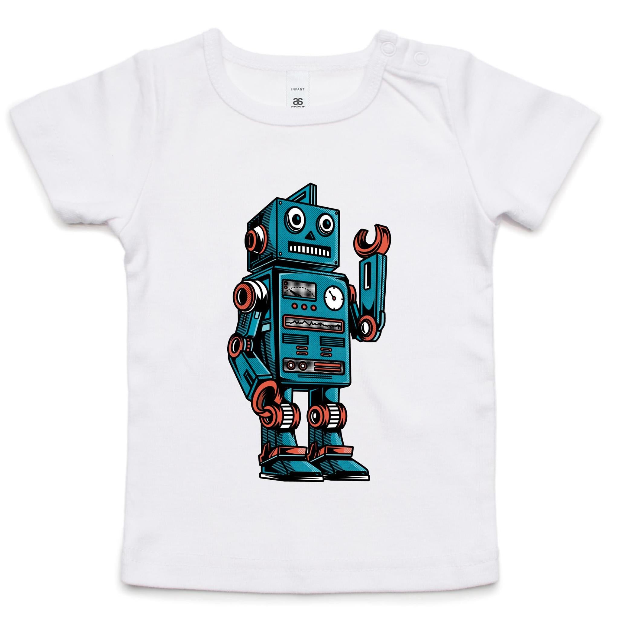 Robot - Baby T-shirt White Baby T-shirt Printed In Australia Sci Fi