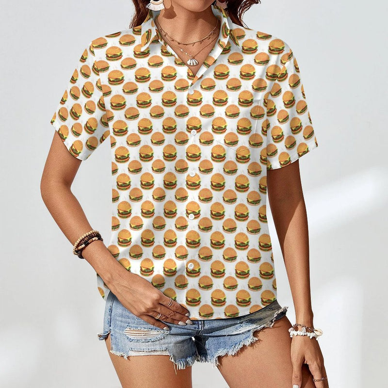 Hamburgers - Women's Short-Sleeve Button Up Shirt Women's Short-Sleeve Button Up Shirt Food Printed Offshore