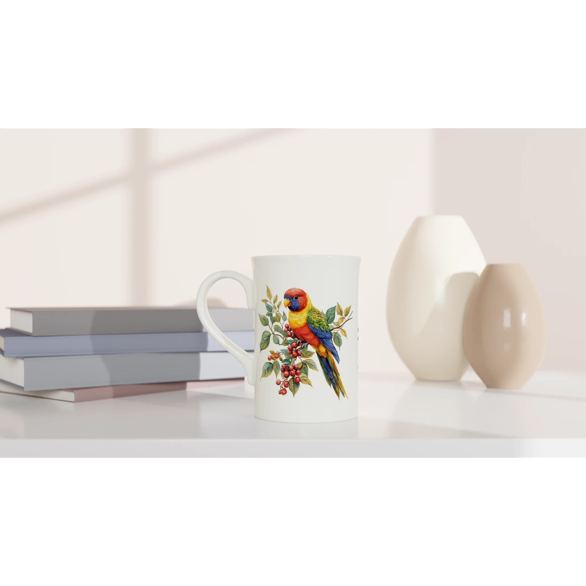 Personalise - Lorikeet, Australian Birds - White 10oz Porcelain Slim Mug Personalised Porcelain Mug animal Globally Fulfilled