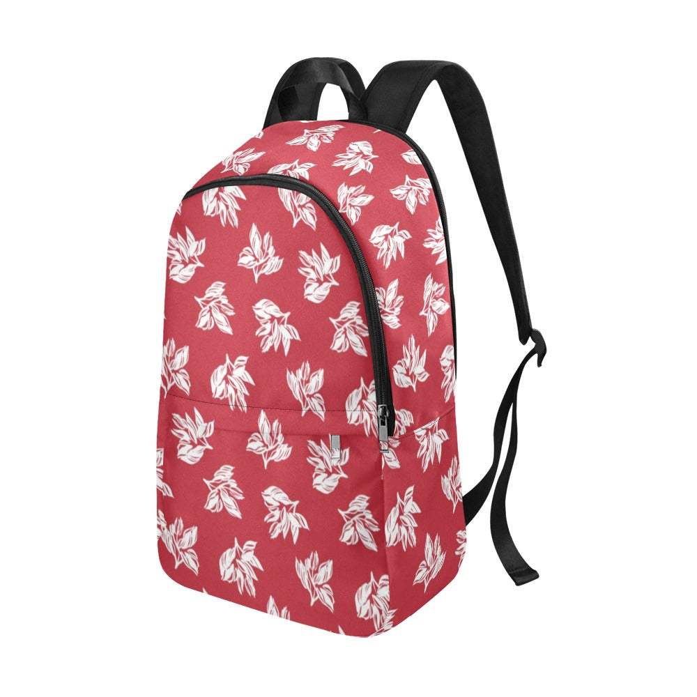 Red Retro Foliage, Hawaiian Flower - Fabric Backpack