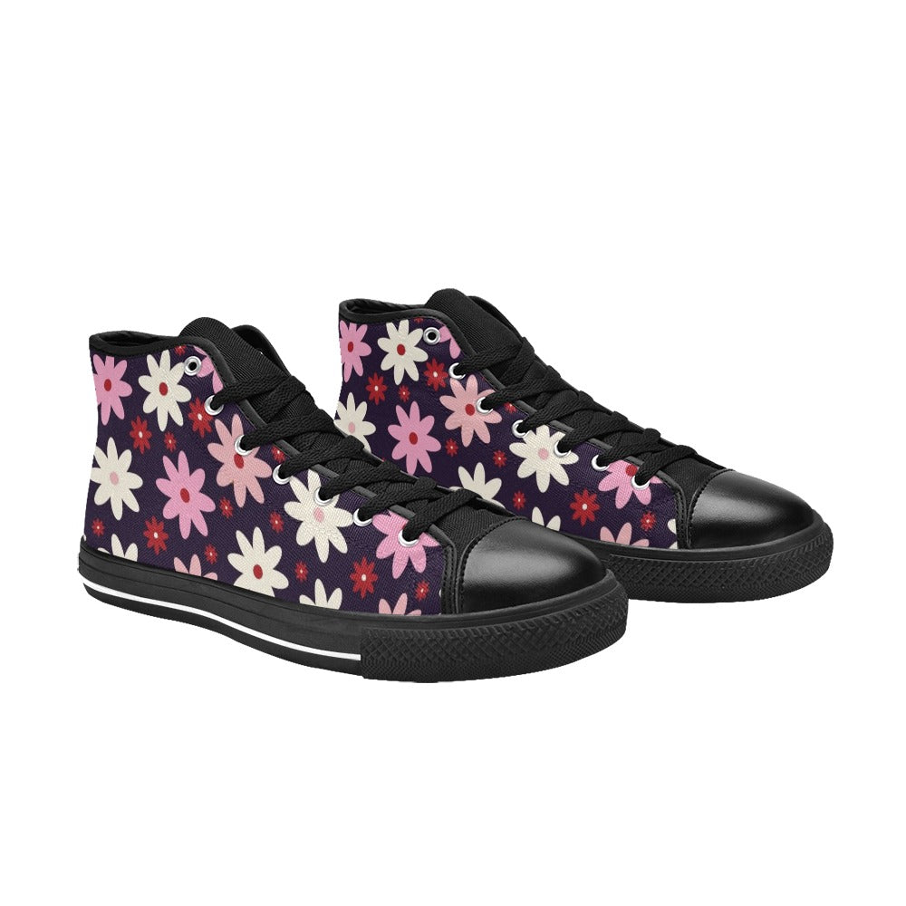 Pink Daisy Women's High Top Canvas Shoes Womens Classic High Top Shoes Plants Printed Offshore