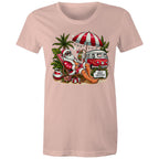 Santa By The Beach - Womens T-shirt Pale Pink Womens Christmas T-shirt Christmas Printed In Australia