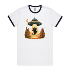 Black Cat Alien UFO Abduction Men's AS Colour Staple Ringer Tee