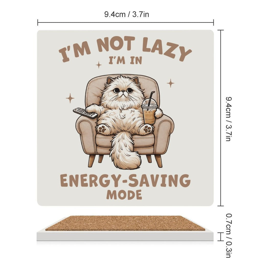 Cat Energy Saving Mode - Ceramic Coasters (Square) Ceramic Coasters animal Printed Offshore