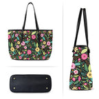 Bright Floral And Leaves PU Leather Tote Bag Large