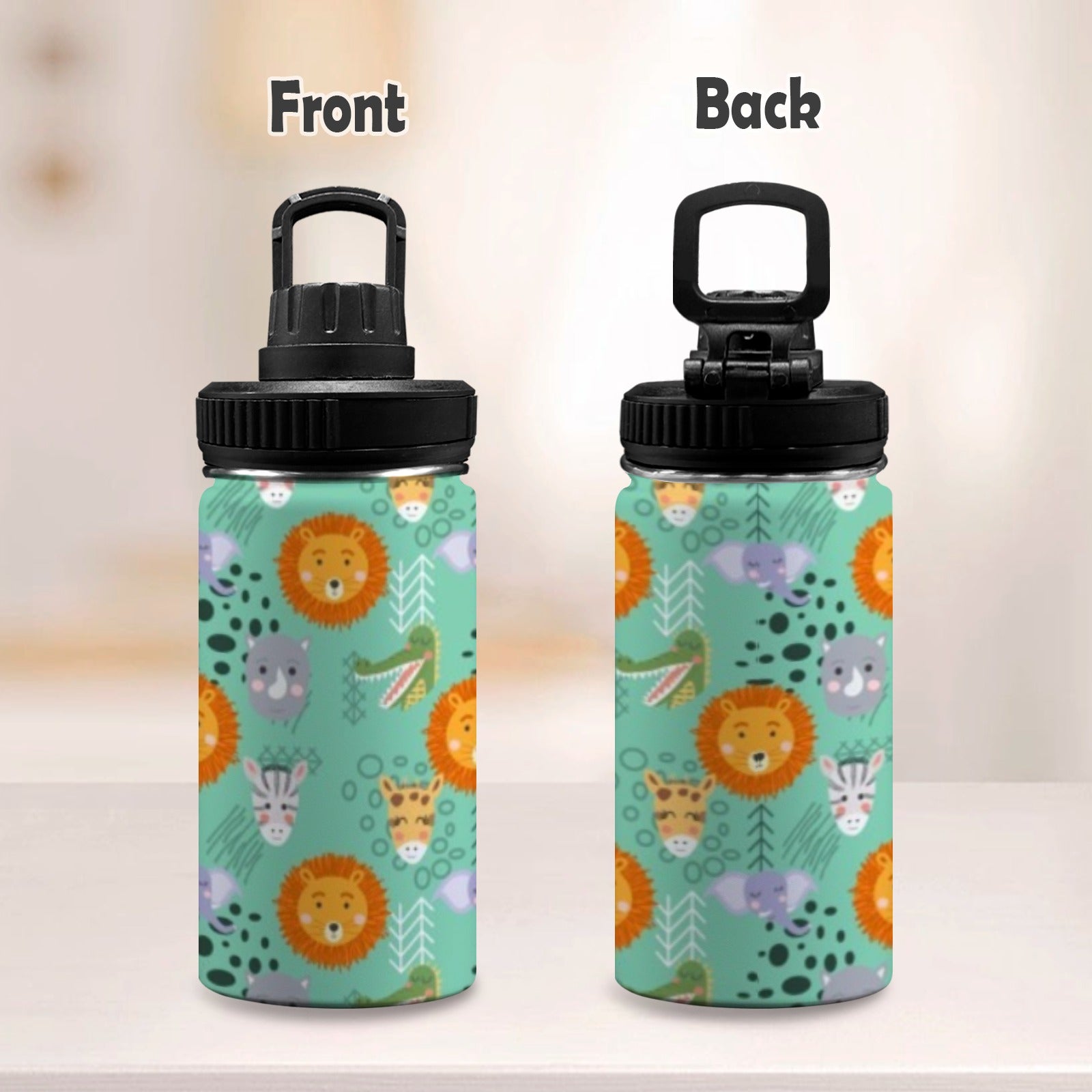Safari Animals Kids Water Bottle with Chug Lid (12 oz) Kids Water Bottle with Chug Lid animal Printed Offshore