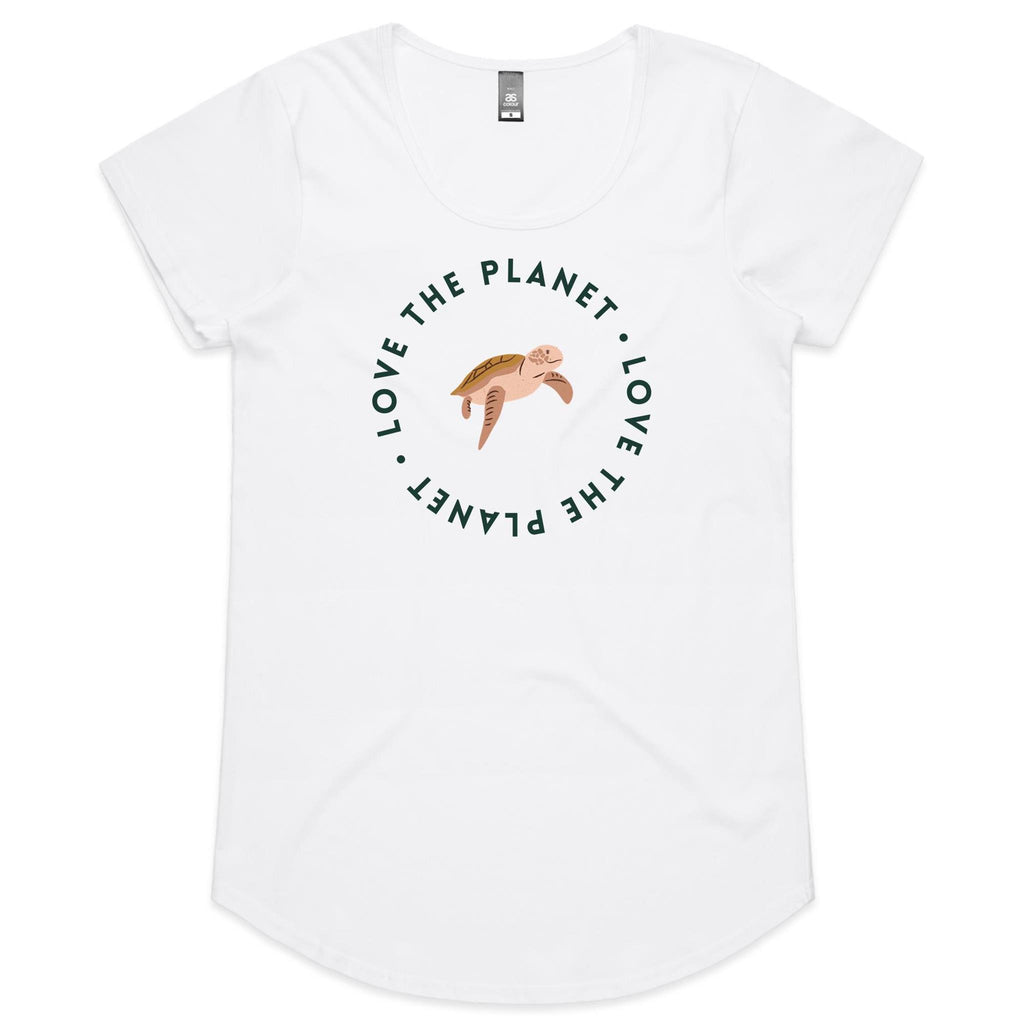 Love The Planet, Turtle - Womens Scoop Neck T-Shirt White Womens Scoop Neck T-shirt animal Environment Printed In Australia