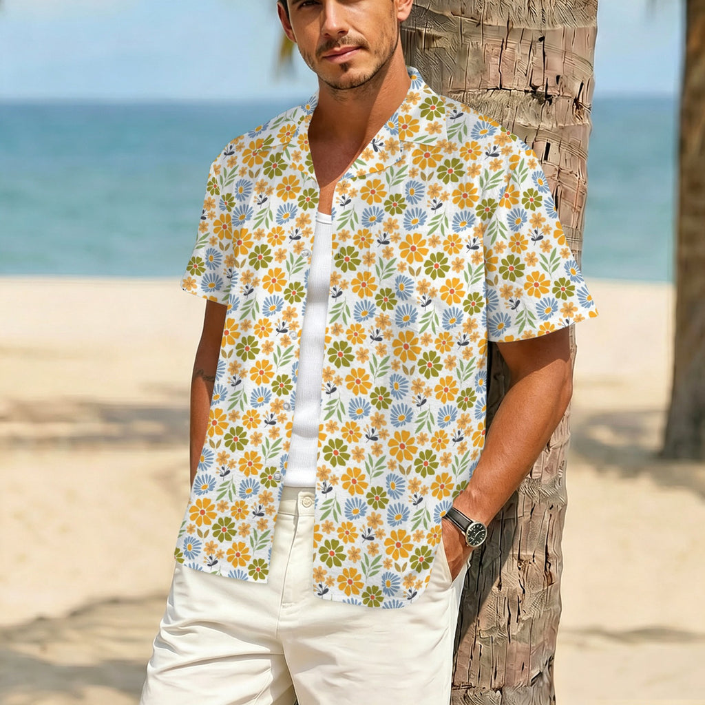 Retro Boho Flower Men's Crinkle Hawaiian Shirt
