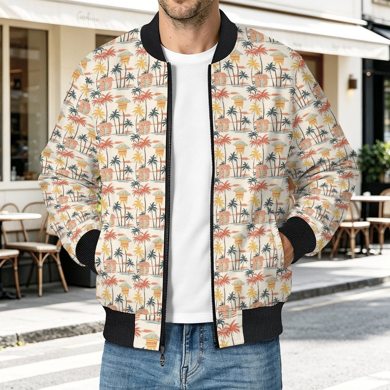Beach Shack Men's Casual Zip‑Up Bomber Jacket