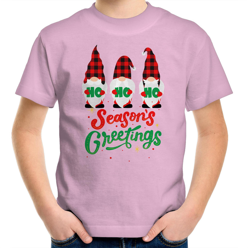 Christmas Gnomes Seasons Greetings - Kids Youth T-Shirt Pink Kids Christmas T-shirt Christmas Printed In Australia