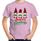 Christmas Gnomes Seasons Greetings - Kids Youth T-Shirt Pink Kids Christmas T-shirt Christmas Printed In Australia