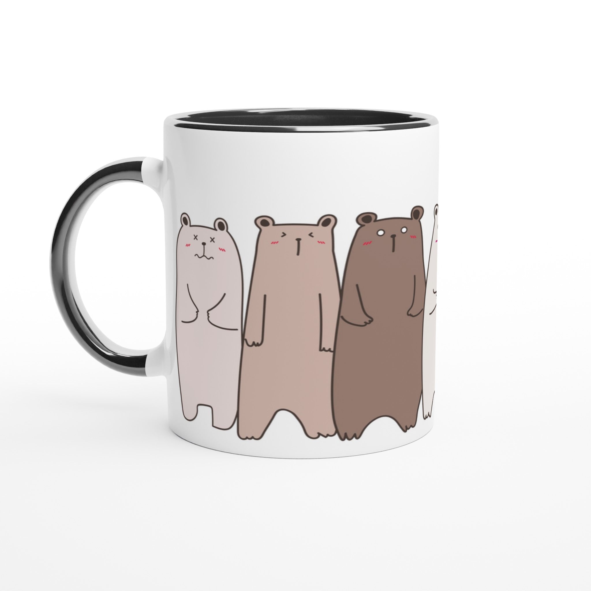 Bears In A Row - White 11oz Ceramic Mug with Colour Inside Ceramic Black Colour 11oz Mug animal Globally Fulfilled