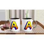 Personalised - Comic Book Initial - White 11oz Ceramic Mug with Color Inside Personalised 11oz Mug comic Customise Globally Fulfilled Name Personalise
