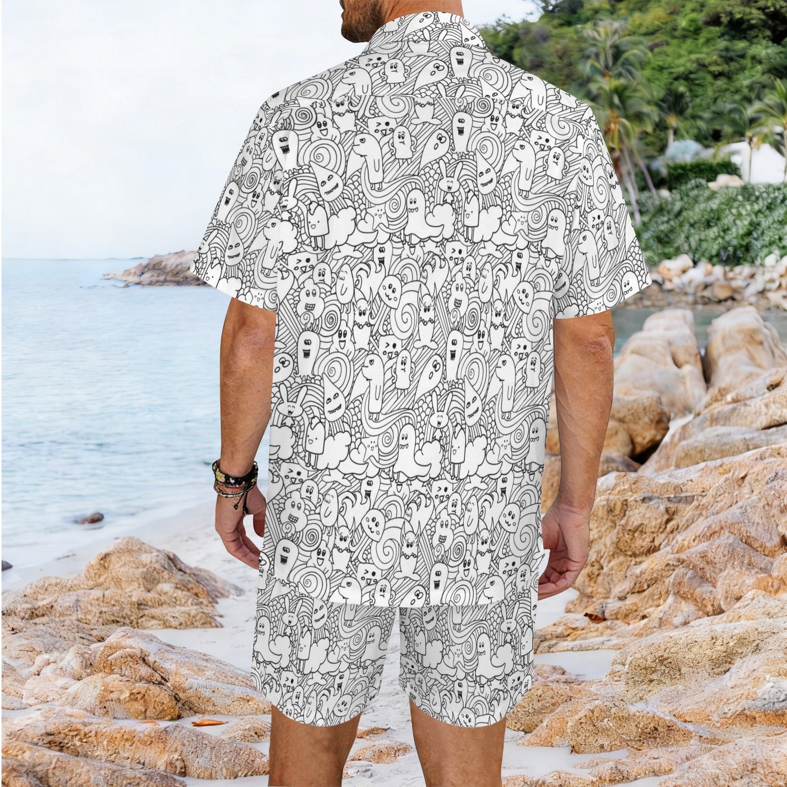 Black And White Creatures - Men's Hawaiian Shirt & Shorts Set
