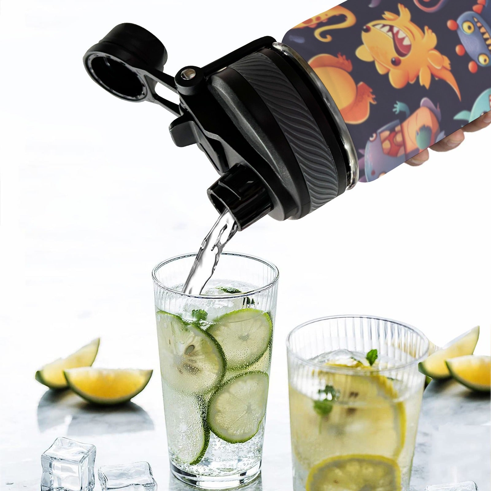 Monster Mania - Insulated Water Bottle with Dual-Use Lid (18oz) Insulated Water Bottle with Dual-Use Lid (18oz) Printed Offshore Sci Fi