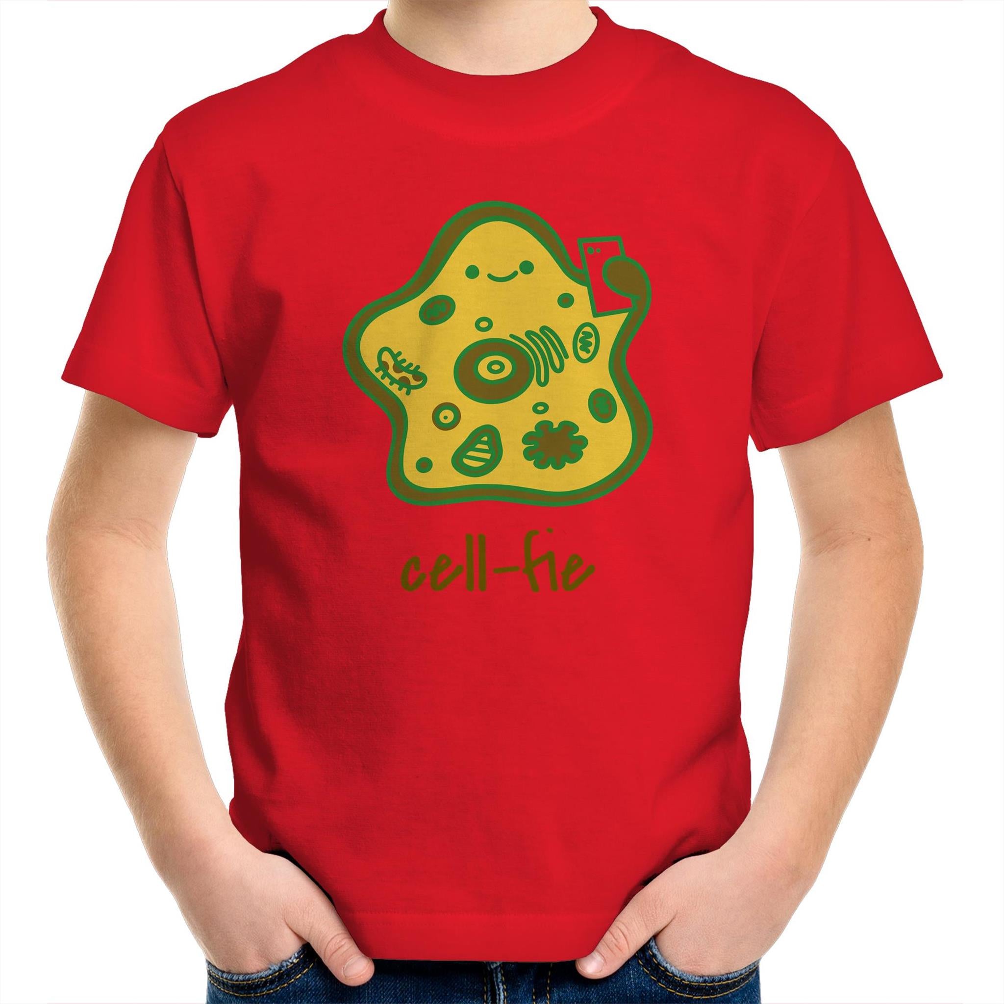 Cell-fie, Cell Selfie - Kids Youth T-Shirt Red Kids Youth T-shirt Printed In Australia Science