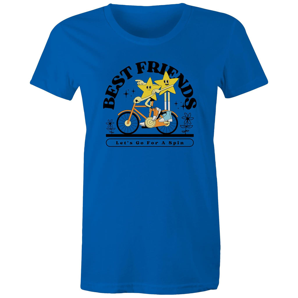 Best Friends, Riding A Bike - Womens T-shirt Bright Royal Womens T-shirt Printed In Australia Retro