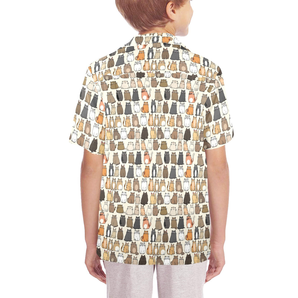 Lots Of Cats Senior Kids Hawaiian Shirt Senior Kids Hawaiian Shirt 8-15 animal Printed Offshore