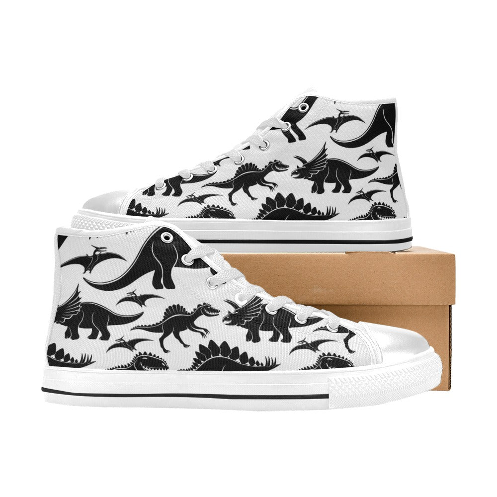 Black And White Dinosaurs - Men's High Top Canvas Shoes