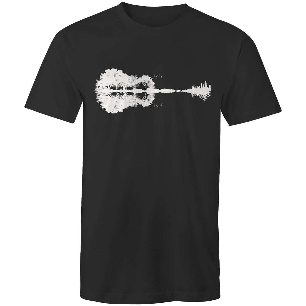 Guitar Reflection - Mens T-Shirt Black Mens T-shirt Music Printed In Australia