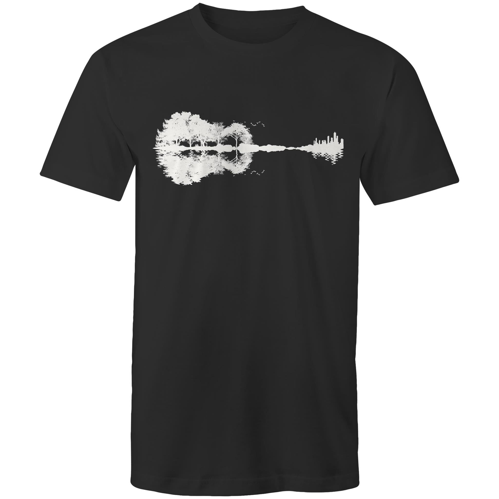 Guitar Reflection - Mens T-Shirt Black Mens T-shirt Music Printed In Australia