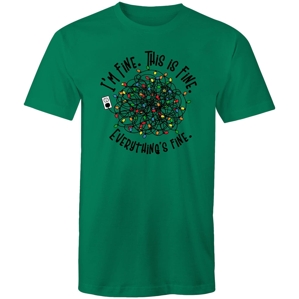 Tangled Christmas Lights, I'm Fine, This Is Fine, Everything Is Fine - Mens T-Shirt Kelly Green Mens Christmas T-shirt Christmas Printed In Australia