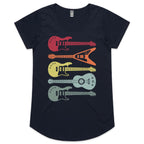 Retro Guitars - Womens Scoop Neck T-Shirt Navy Womens Scoop Neck T-shirt Music Printed In Australia