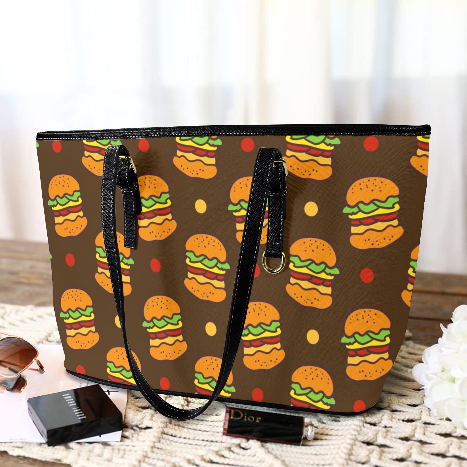 Burgers - Leather Tote Bag-Large