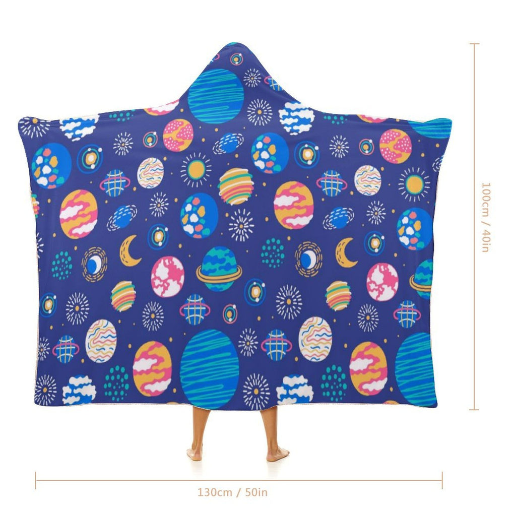 Planets On Blue Kids Hooded Blanket 100cm x 130cm