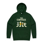 The Coffees, Crossing Road Men's AS Colour Hoodie Forest Green Mens Hoodie Coffee Music Printed In Australia